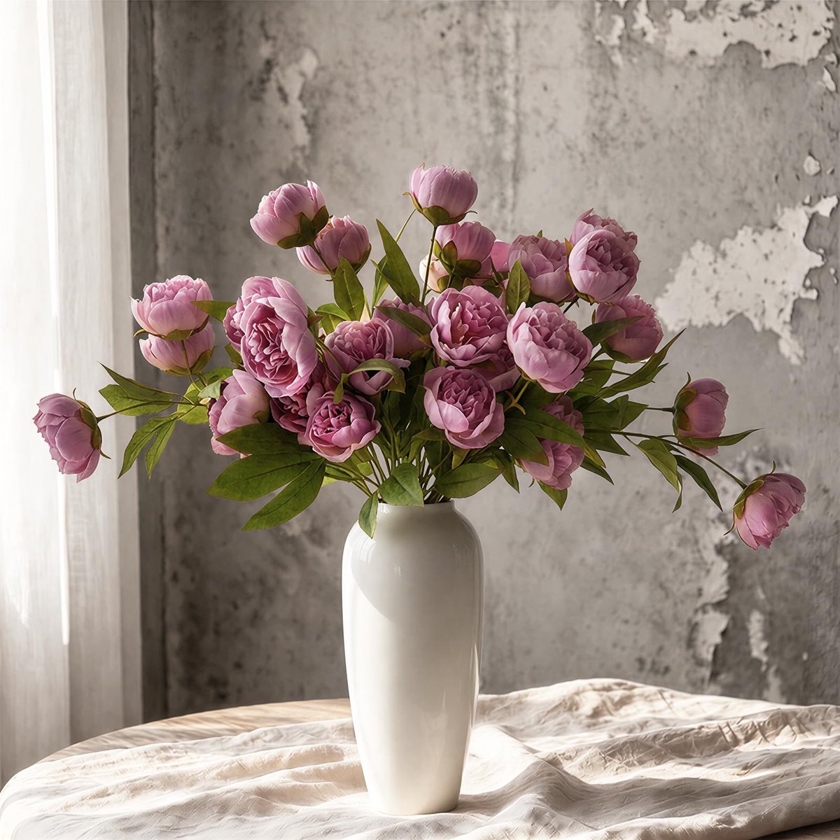 SnelShoppen - 6 Stuks Pioenrozen Kunstbloemen met Lange Steel - Paarse Nepbloemen voor Vaas - Perfect voor Bruiloft, Feest, Thuiskantoor en DIY Boeket
