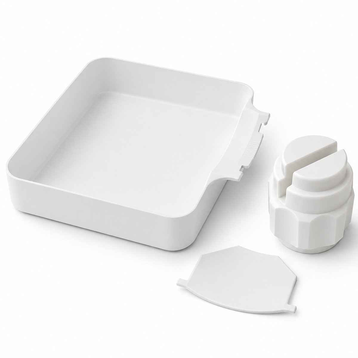 Bobypet - Wasmachine afvoerbak - Afvoerbak voor voorlader - Met dekselopener en geleidingslamellen - 3-delige set - Voor kelder, appartement, stacaravan en garage - 17,8 x 17,8 x 5 cm - Wit