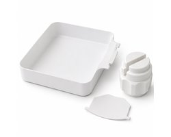 Bobypet - Wasmachine afvoerbak - Afvoerbak voor voorlader - Met dekselopener en geleidingslamellen - 3-delige set - Voor kelder, appartement, stacaravan en garage - 17,8 x 17,8 x 5 cm - Wit