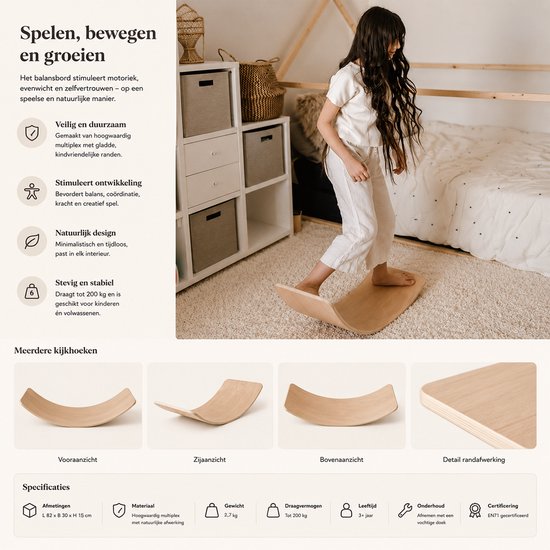 Houten Balance Board - Kinderen - Jongens en Meisjes - Balansspeelgoed - Evenwicht Board - va 1 jaar - Houtkleur van Dantoy — afbeelding 2