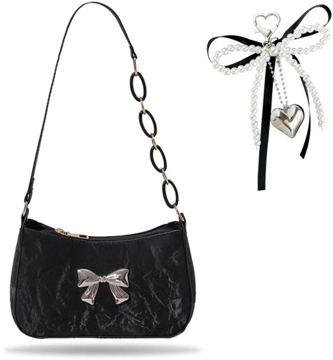Schoudertas Zwart - Kleine Handtas Dames - Retro Handtas - PU Schoudertas - Multifunctioneel - 12x21x5 cm