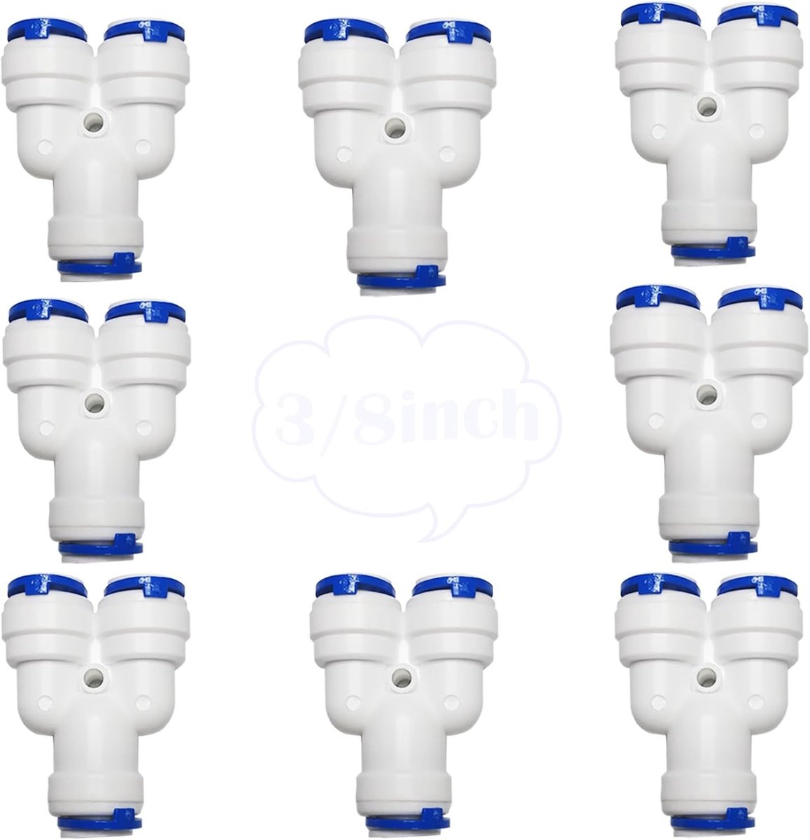 Y Type 3/8" Push Fit Waterfilter Aansluiting, 9.5mm Pushfit Stekker voor Waterleidingen, Koelkast en Persslangen (Verpakking van 8)