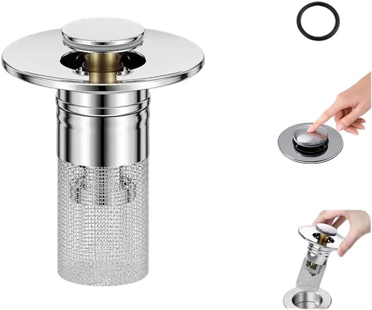 SnelShoppen - 2x Pop Up Afvoerstopper - Universele RVS Afvoerplug - 304 Roestvrijstaal - Duurzaam & Corrosiebestendig - 34-40mm - Voor Badkamer & Keuk