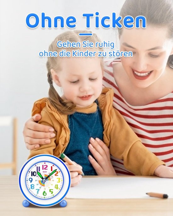 Kinderwekker Analoog - Kinderwekker Meisjes Jongens - Kindertijd Leren - Stil Zonder Tikken - 8.5 x 3.81 x 8.5 cm — afbeelding 3