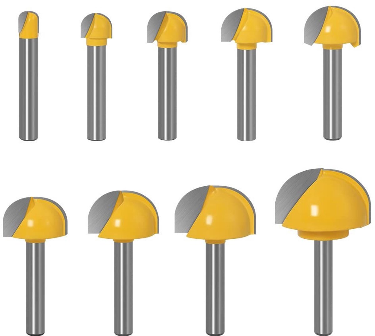 SnelShoppen - 9-delige 6mm Shank Router Bits Set - Houtbewerkingsfrezen met Carbide Tips - Diameter 6.35/10/12.7/16/18/20/22/25/32mm - Voor Groeven, D