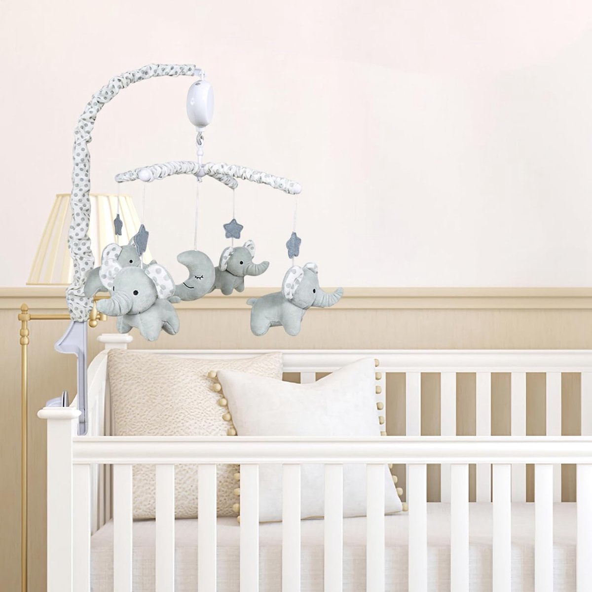 Babybed Mobiel - Muziekmobiel Kinderkamer - Baby Vermaken - Zachte Pluche Dieren - 73 cm - Grijs