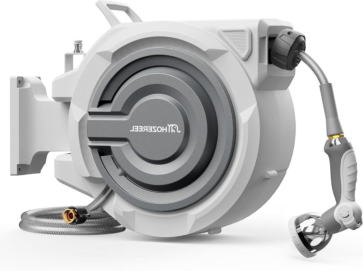 Intrekbare Tuinslang Haspel - Automatische Slanghaspel - Tuin Besproeien - 180 Graden Draaibaar - 30 Meter - Grijs
