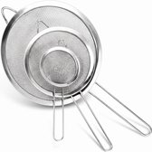 HI NATURE™ Bolzeven - Zeef 3-delige set - Vergiet RVS - Ø20cm, Ø16cm & Ø8cm - Keuken vergiet/zeef - Fijnmazig Zeef - Premium Roestvrij Staal - Keukenzeef Set - Bolzeef - Lange handgrepen - Vaatwasserbestendig - Zilver