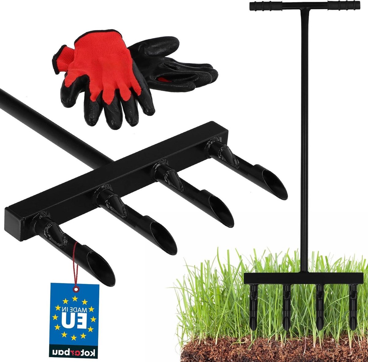Gazonbeluchter Handmatig - Grasbeluchter Kernbeluchter - Gazon Onderhouden - Met Holle Tanden - 36 cm Werkbreedte - Zwart