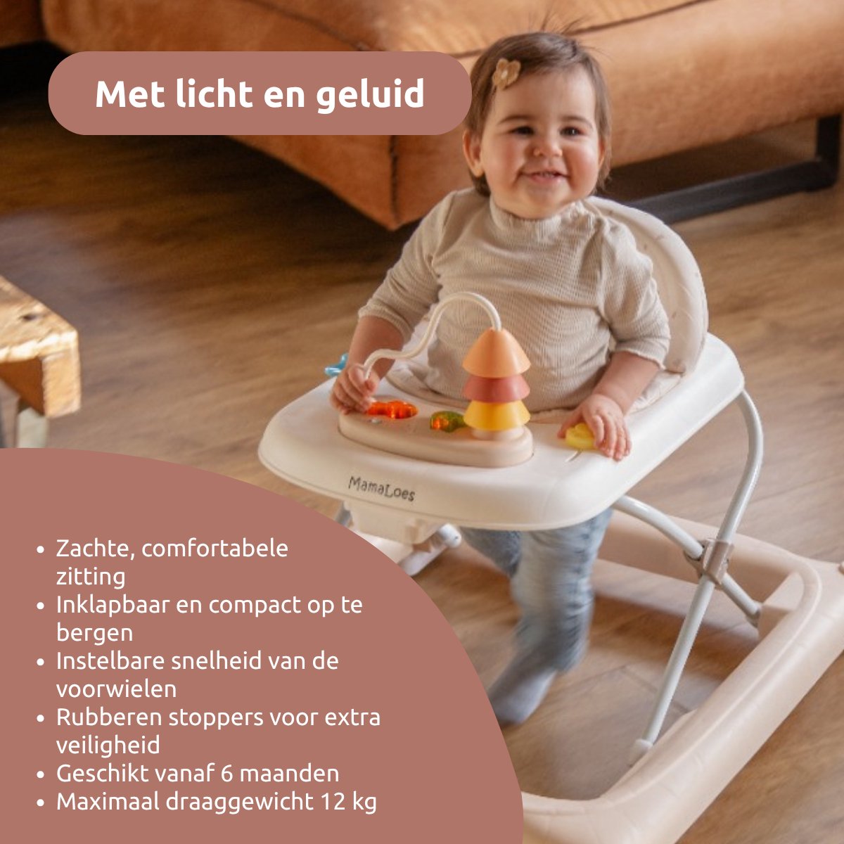 MamaLoes Loopstoel met Speelbord - Loopwagen - Baby Walker - Baby Jumper Speelgoed - Looptrainer - Mikko Grijs – foto 7