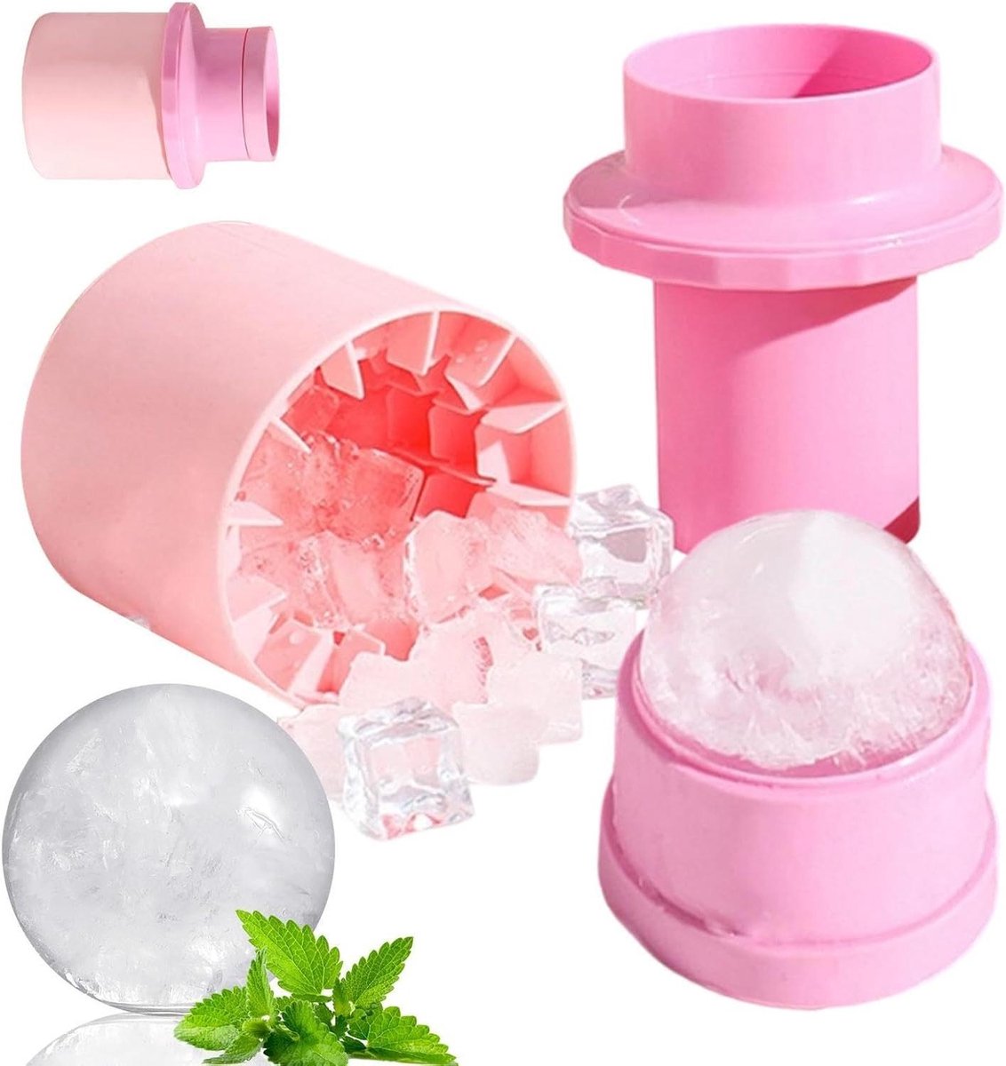 IJsballen Maker - IJsvorm Beker - Dranken Koelen - Vershoudtechnologie Deksel - 10x10x13 cm - Roze
