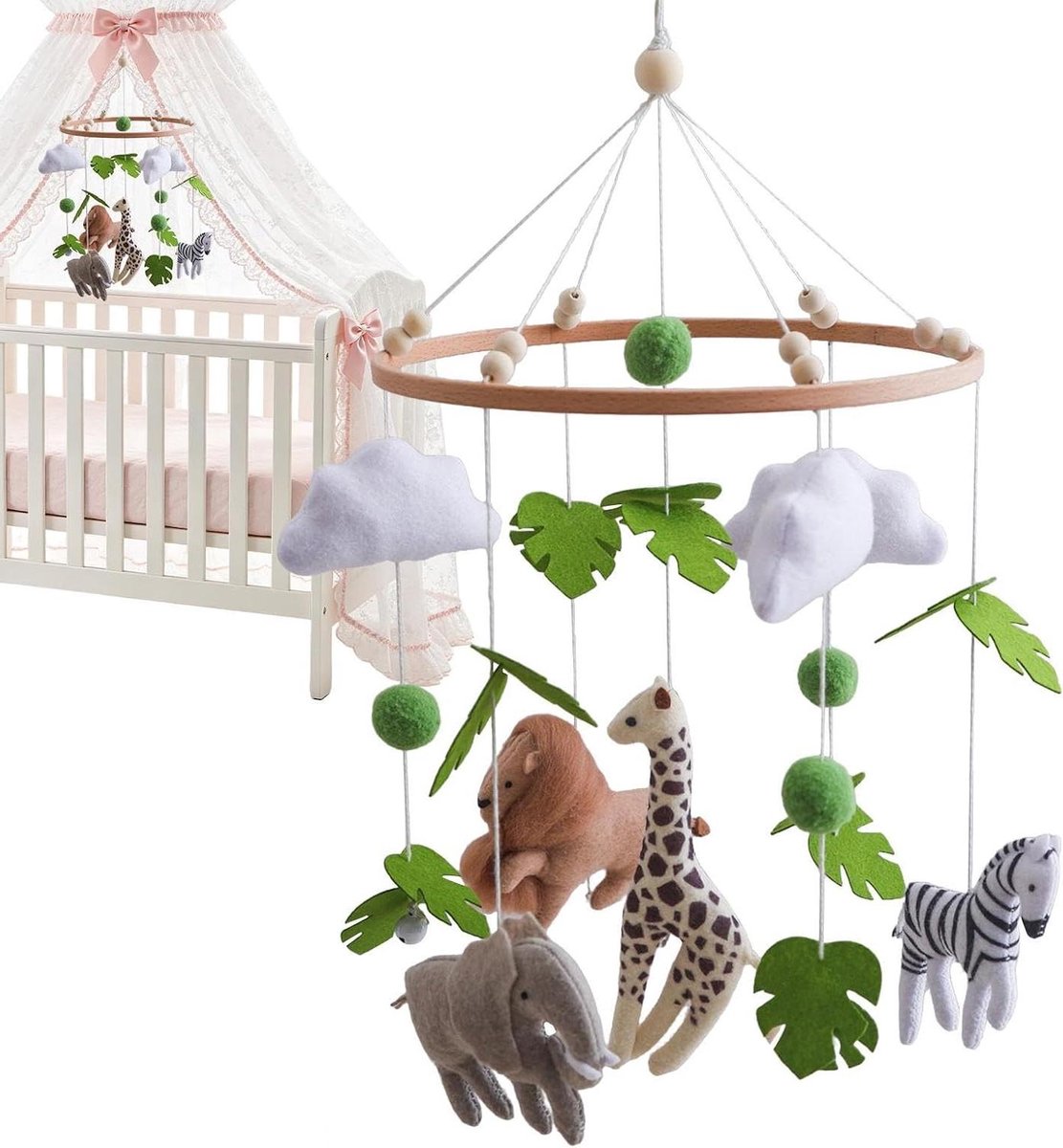 Wiegmobiel - Kinderkamer Decoratie - Baby Stimuleren - Met Dierenthema - 23 cm - Warmgekleurd