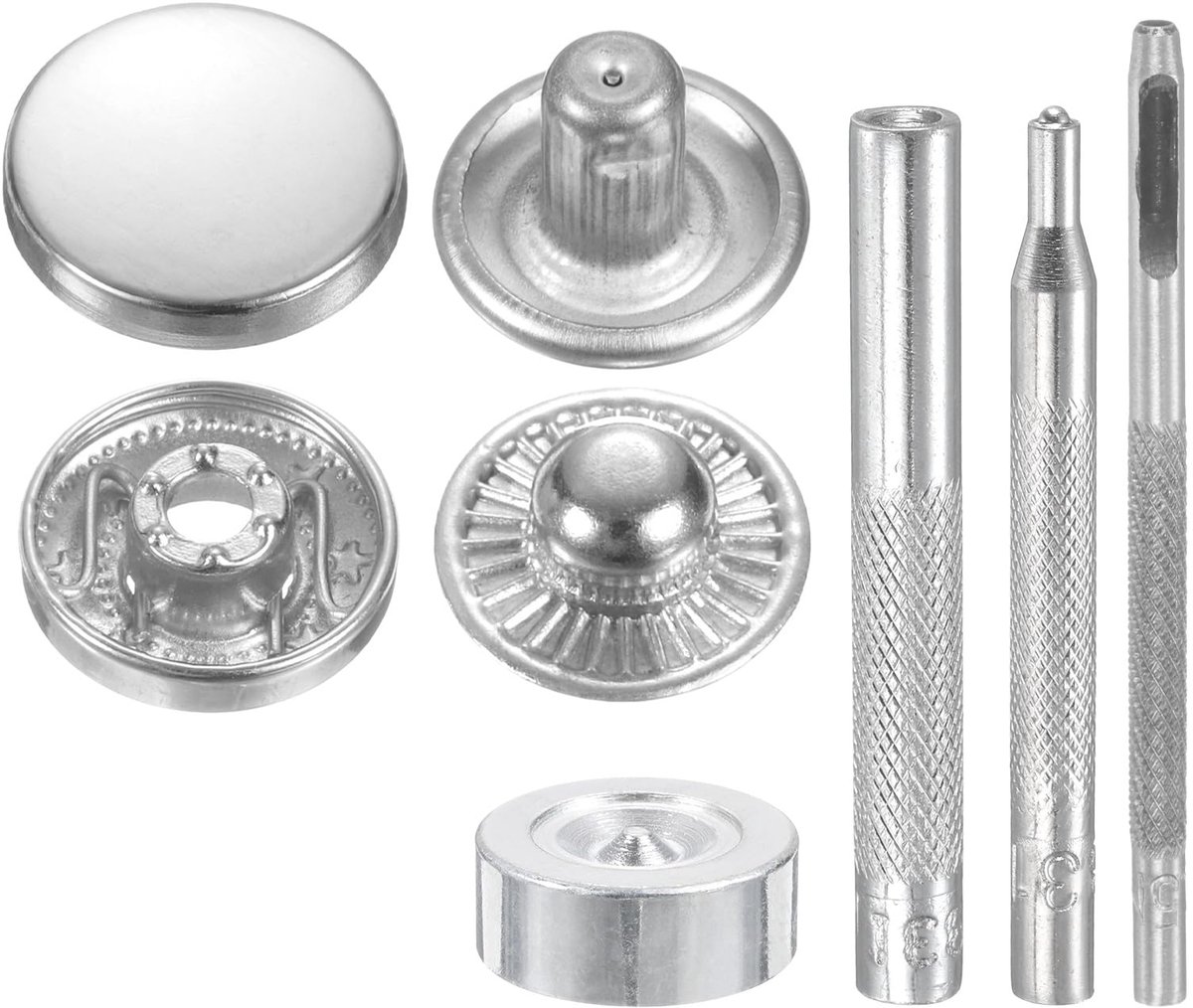 Set van 24 Drukknopen met 4 Installatietools - 15mm Zilver