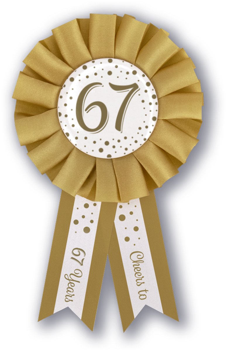 BTH – Rosette 67 Jaar – Goud-Wit – – Verjaardag Decoratie – Feest Accessoire – Button