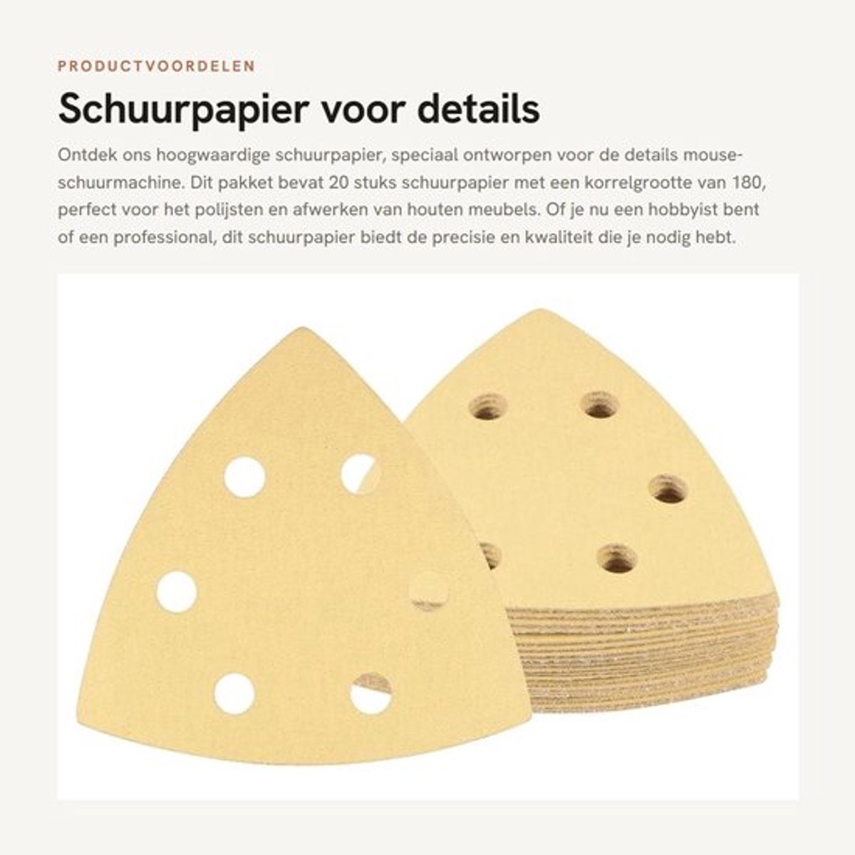 Schuurpapier Set 20 Stuks - Schuurpapier Driehoek 9,9 x 9,9 x 9,9 cm - Korrel 180 - Antistatisch - Aluminiumoxide - Geschikt voor Houtbewerking - Schuurvellen