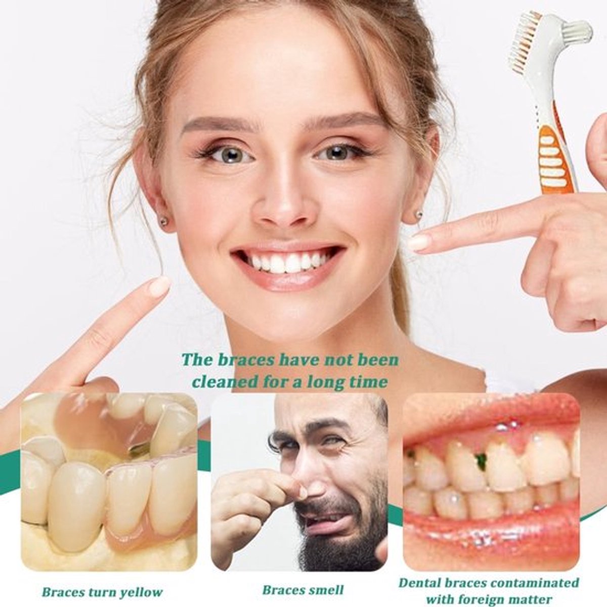 Tandenborstel Dubbelzijdig - Protheseborstel - Ergonomische Borstel - Compacte Borstelkop - Zachte Borstelharen - Bescherming Mondgezondheid - Prothesenborstel