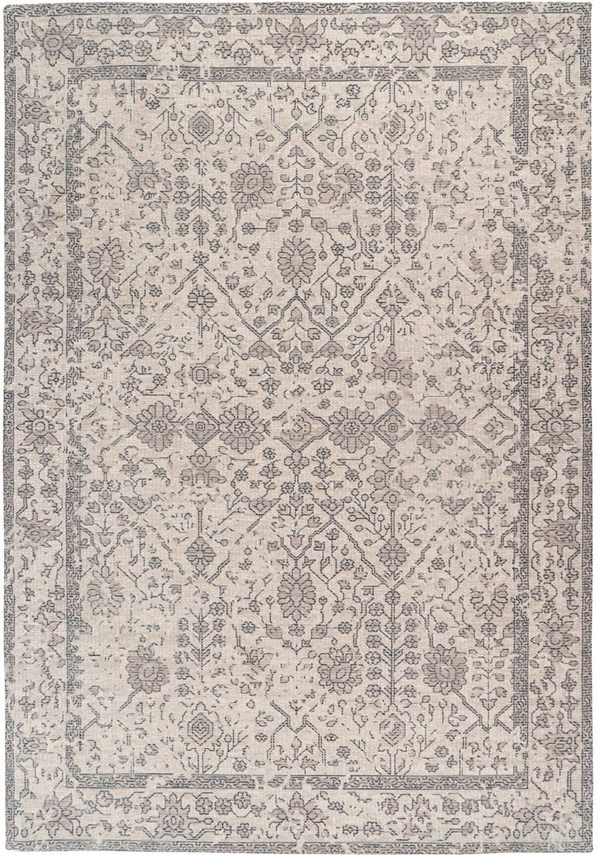 Padiro laagpolig vloerkleed 120 x 170 cm - crème - vintage patroon - geschikt voor vloerverwarming - van katoen en polyester