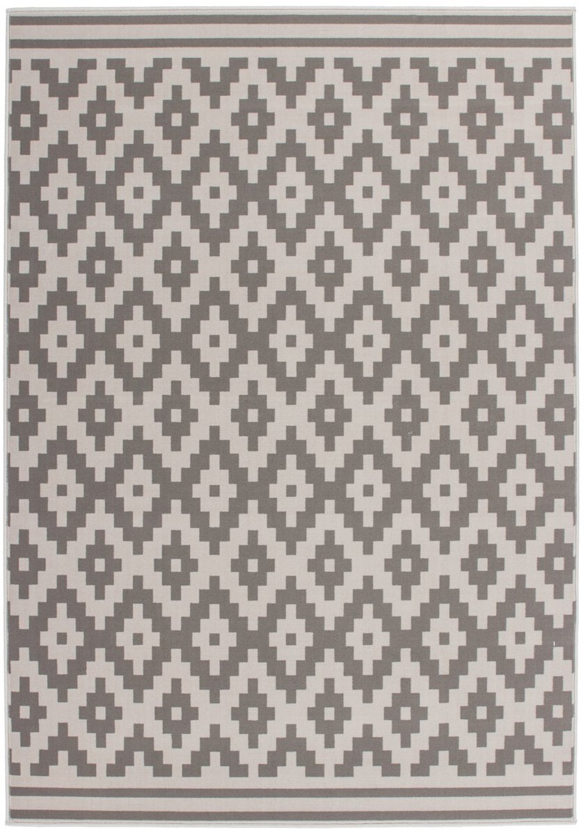 Padiro laagpolig vloerkleed 80 x 150 cm - taupe - modern geometrisch patroon - geschikt voor vloerverwarming - van polypropyleen