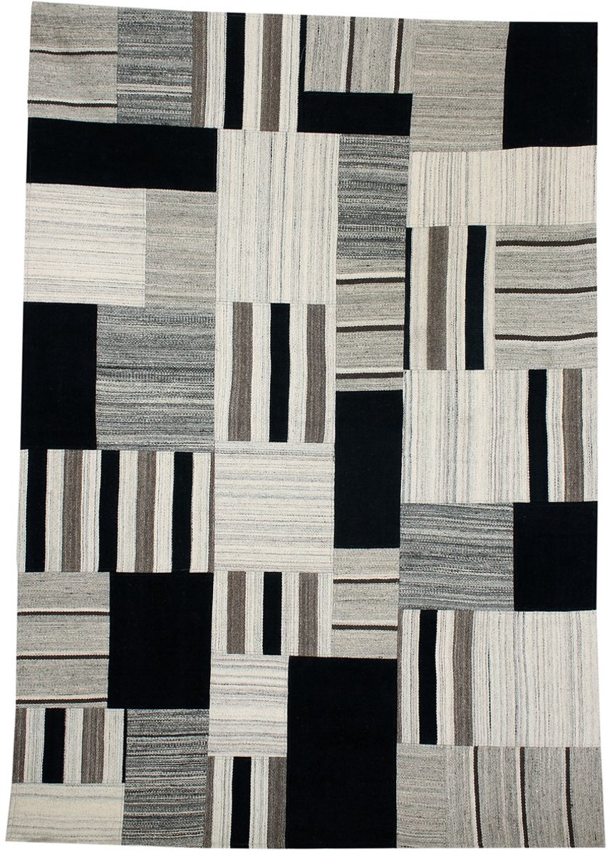 Padiro laagpolig vloerkleed 120 x 170 cm - grijs / meerkleurig - modern geometrisch patroon - geschikt voor vloerverwarming - van wol en katoen