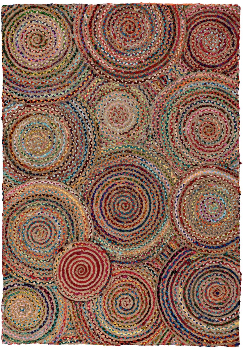 Padiro laagpolig vloerkleed 120 x 170 cm - meerkleurig - boho geometrisch patroon - geschikt voor vloerverwarming - van gerecycled katoen en jute