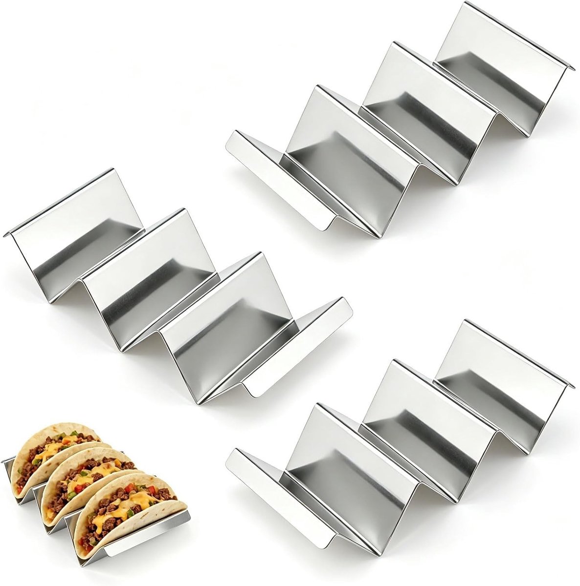 Tacohouder - Zilver - 22 x 10,1 x 6,3 cm - RVS Tacohouder met Handgrepen - Voor Tafelservering