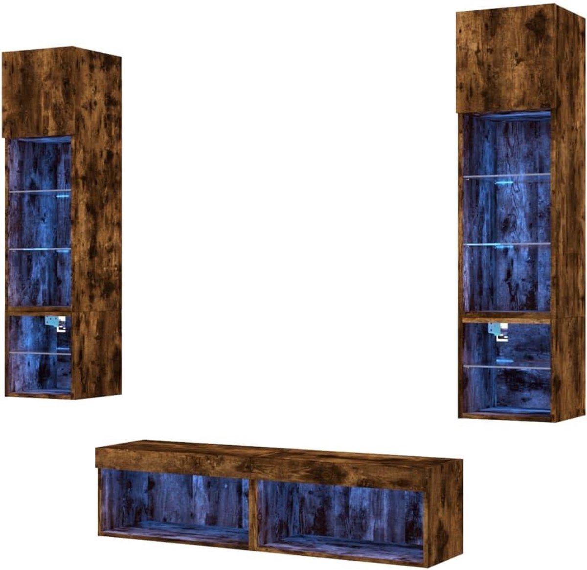 TV Meubel Set - Wandmeubel TV Kast - Woonkamer Opruimen - Met RGB LED Verlichting - 6 stuks - Gerookt Eiken