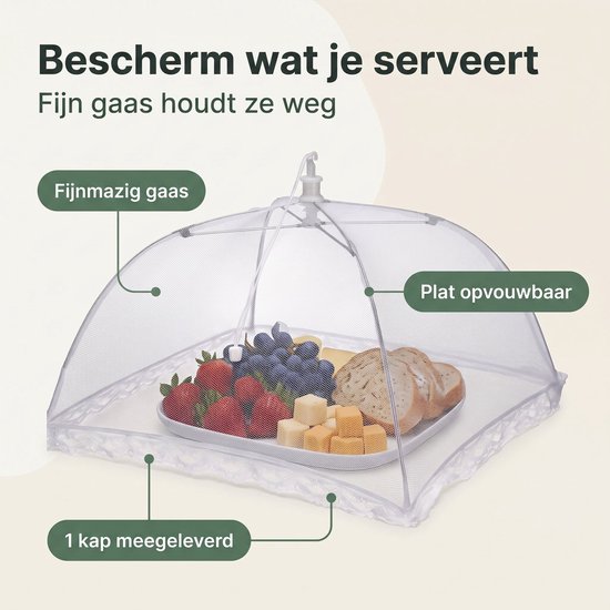 Cheqo® Vliegenkap - Voedselkap - Foodcover - Opvouwbaar en Uitklapbaar - Vliegennet - Insectennet - Eten Afdekken - Voedselafdekking - Etensbescherming tegen Insecten - voor Buiten - Picknick - BBQ - Barbecue en Tuin - Vliegenkapje - Wit van Cheqo — afbeelding 5