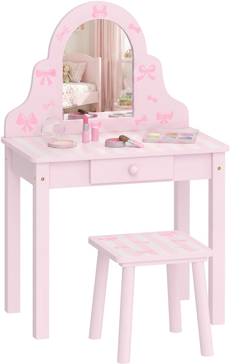 AIYAPLAY Kids Dressing Table Set-MDF, Acryl-55L x 34B x 82H cm-Rosa