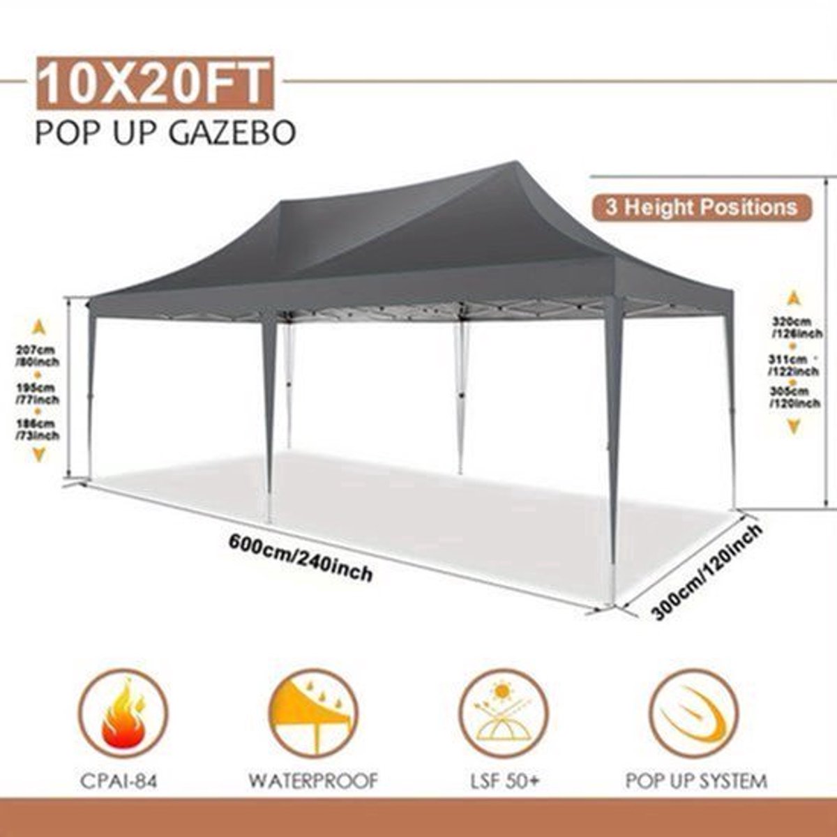 Pop-Up Partytent – Vouwtent – Tuinkamer – Evenemententent – Zonwering – 3x6 Meter – Stevig Metalen Frame – Zes Zijwanden