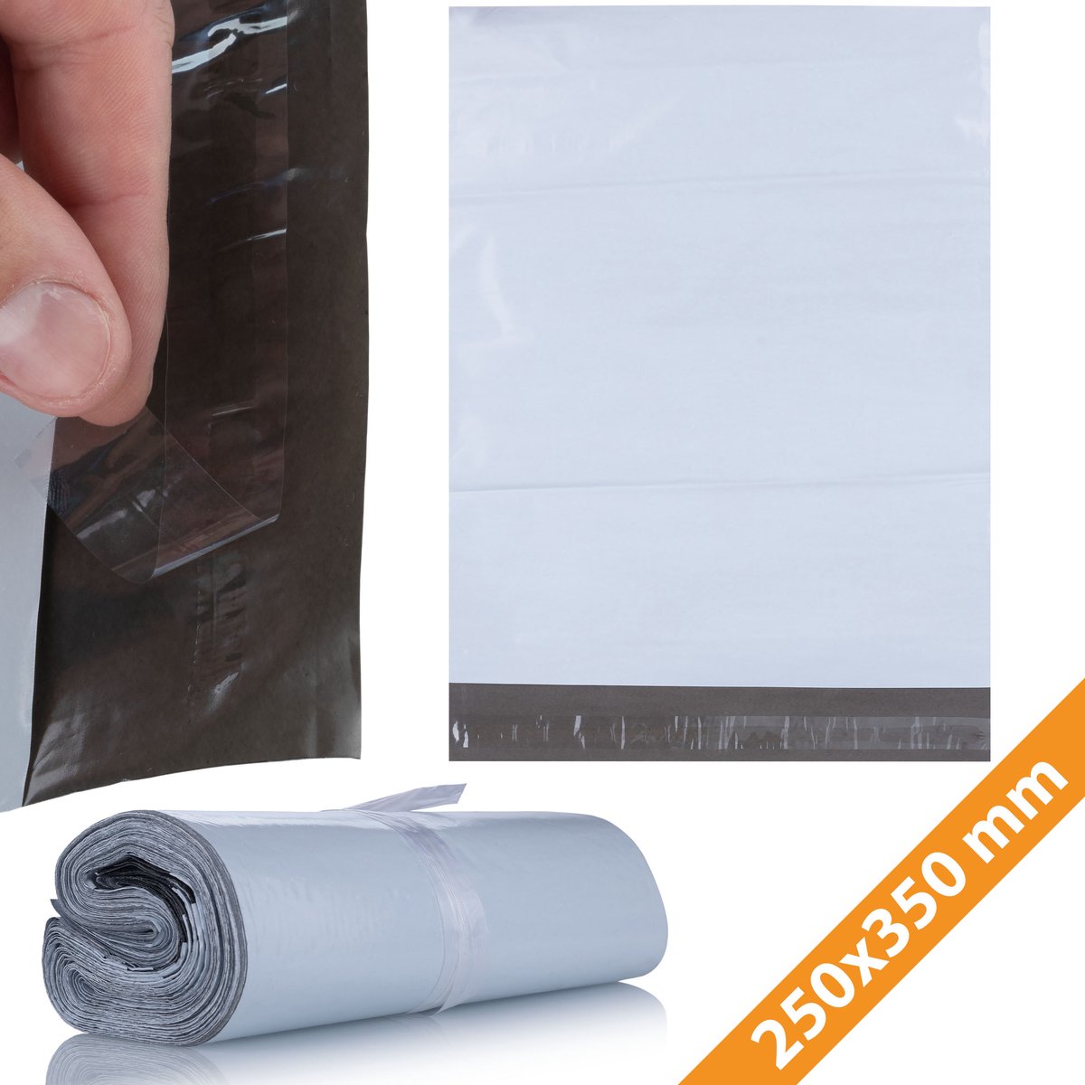 Rosfix Verzendzak 250x350 mm - Wit LDPE Zelfklevend - 50 Μm, 100 Stuks, Zwart Binnen