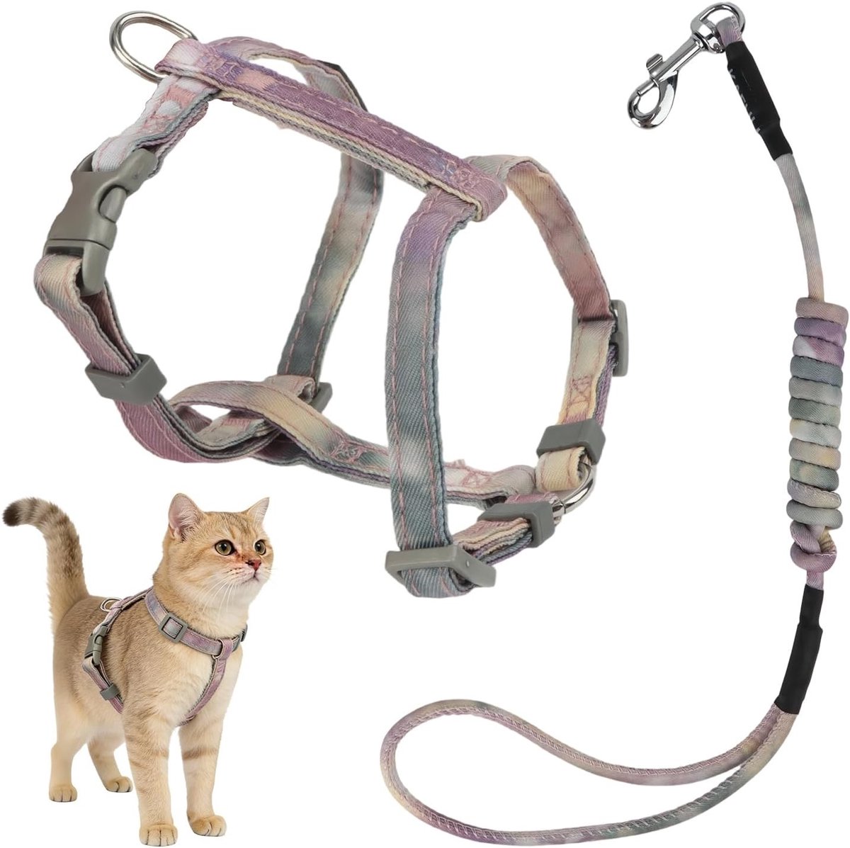 Kattenharnas - Grijs - Verstelbaar - Zacht Ademend Materiaal - Voor Kittens en Volwassen Katten