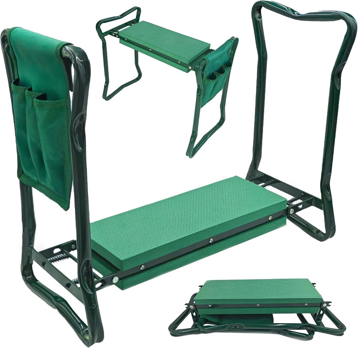 Kniebank voor tuinieren - Groen - 60 x 27 x 49 cm - Inklapbaar Stalen Tuinkrukje met Gereedschapshouder - Voor Tuinliefhebbers
