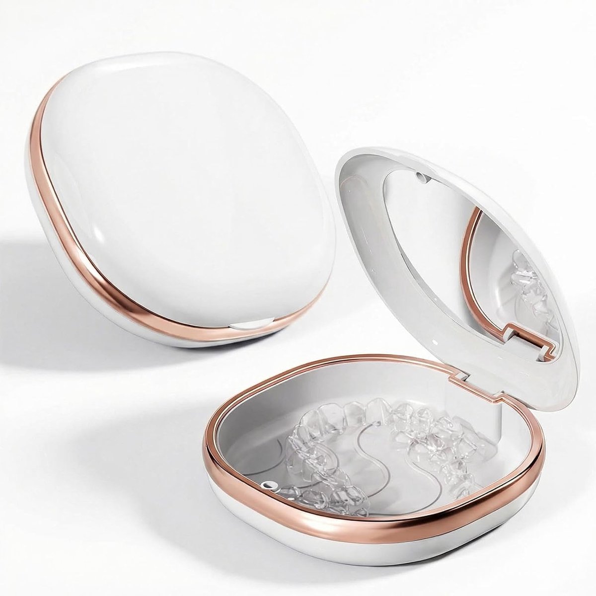 Opbergdoosje voor onzichtbare beugels - 8,5*8,5*2,5 cm - Beugeldoosje - Opbergdoosje voor onzichtbare beugels - Opbergdoosje voor retainers - Compact en draagbaar - Ingebouwde spiegel - Geschikt voor reizen, school en dagelijks gebruik - Wit