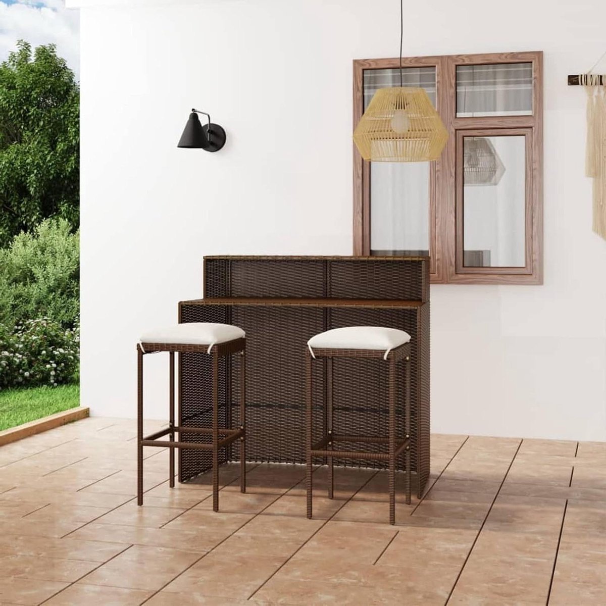 Tuin Barset - Buitenmeubels Terras - Genieten Buiten - Weerbestendig Rotan - 3 Delig - Bruin