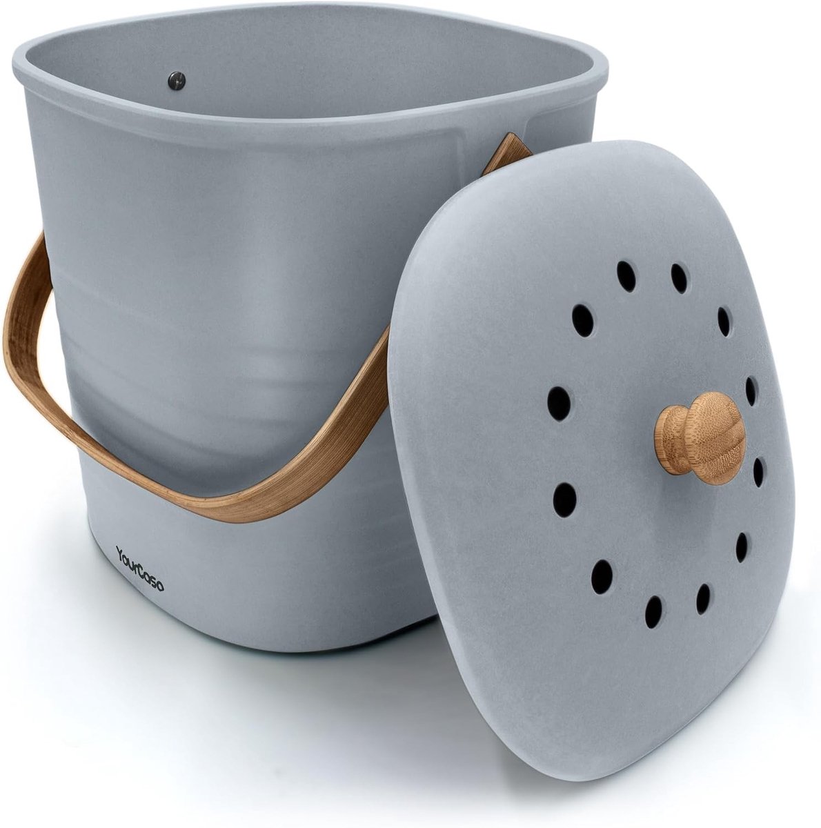 Compostemmer 5 liter - Grijs - 4 liter - Biologisch Afbreekbare Keukenafvalemmer met Actief Koolfilter - Voor Duurzaam Gebruik