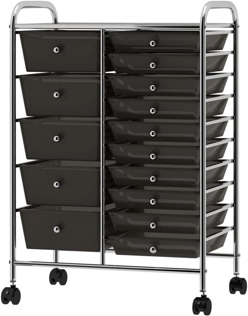 Mobiele Opbergwagen - Ladekar Opbergkar - Spullen Organiseren - 15 Verwijderbare Lades - 63 x 365 x 905 cm - Zwart