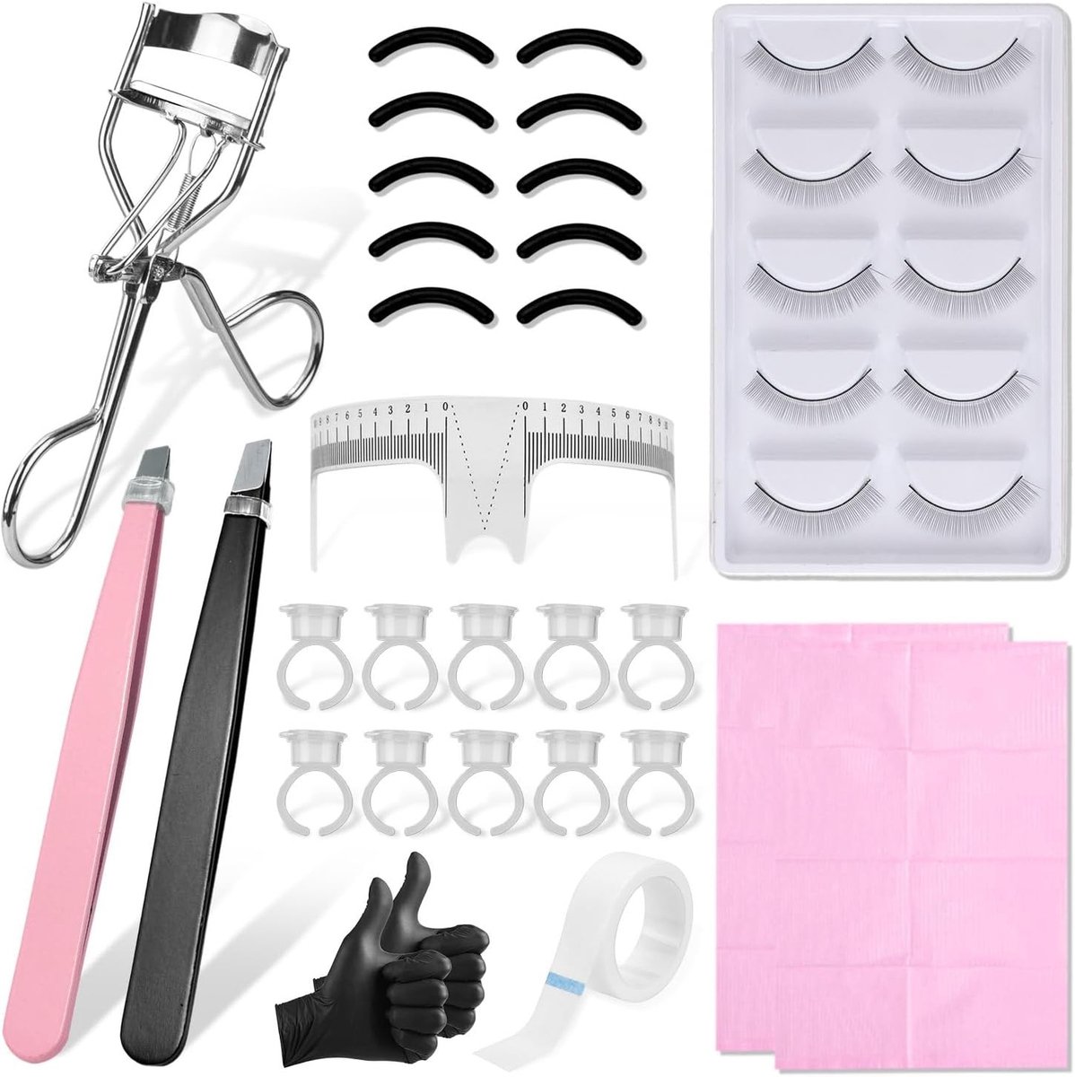 Professionele wimperverlengingsset met benodigdheden voor make-up, training en tools voor wimperstyling