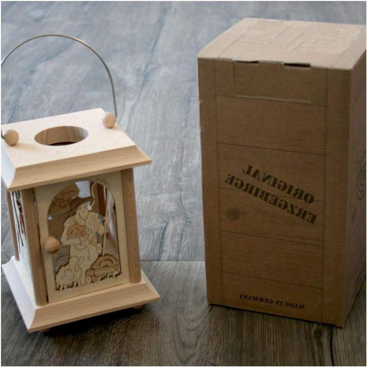 Tafellantaarn Houten Lantaarn - Decoratieve Lantaarn - Sfeerverlichting Huis - Echte Kunst Ertsgebergte - 115 x 115 x 17 cm