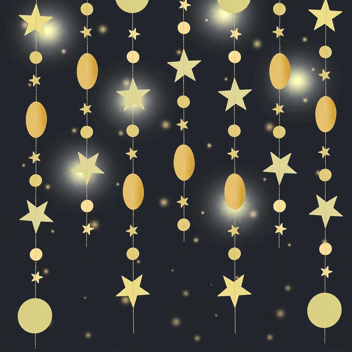 Papieren Sterren Slinger 4 Meter - Gouden Glitter - Dubbelzijdig - Perfect voor Feestjes - ShopVlot