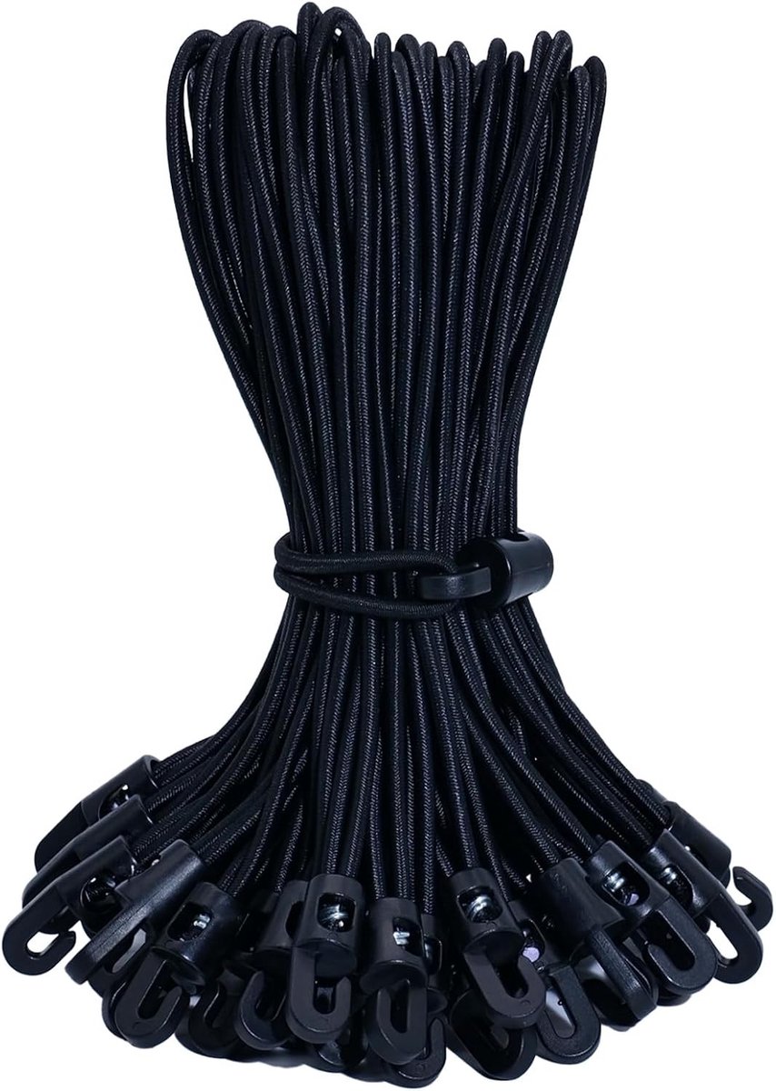 Snelbinders fiets - Zwart - 25 cm - Rubber Spanrubber met Haken - Multifunctioneel voor Outdoor Gebruik