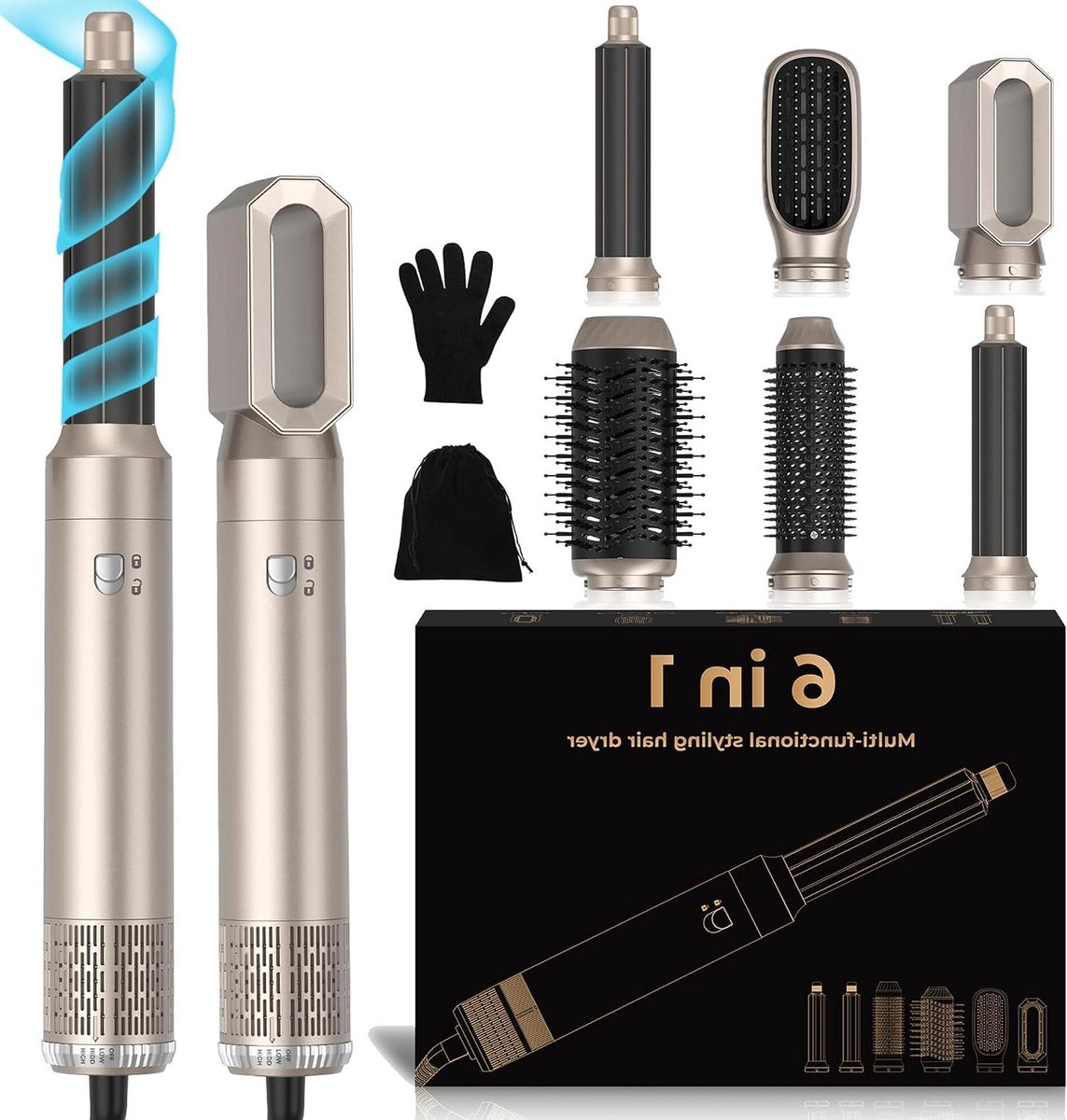 Haarstyler 6-in-1 - Multistyler Air Styler - Haar Stijlen - Automatische Luchtstroom Krul - 26 x 20 x 8 cm
