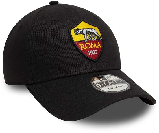 Zwarte baseballpet van AS Roma met het clubembleem op de voorkant en "9FORTY ADJUSTABLE" op de klep.