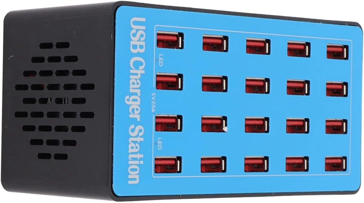 Krachtige 100W 20-poorts USB Hub Oplader met Snelladen, Meerdere Beschermingen en Antislip Ontwerp voor Smartphones en Tablets