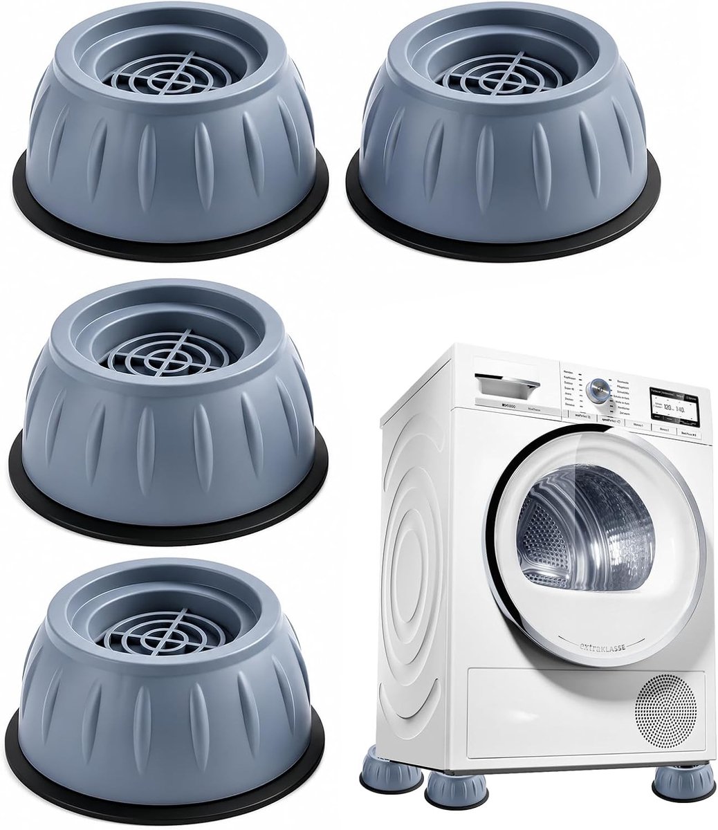 4 stuks anti-trillingsmatten voor wasmachines, drogers en meubels - antislip schokdempers voor stabiliteit en geluidsreductie, grijs