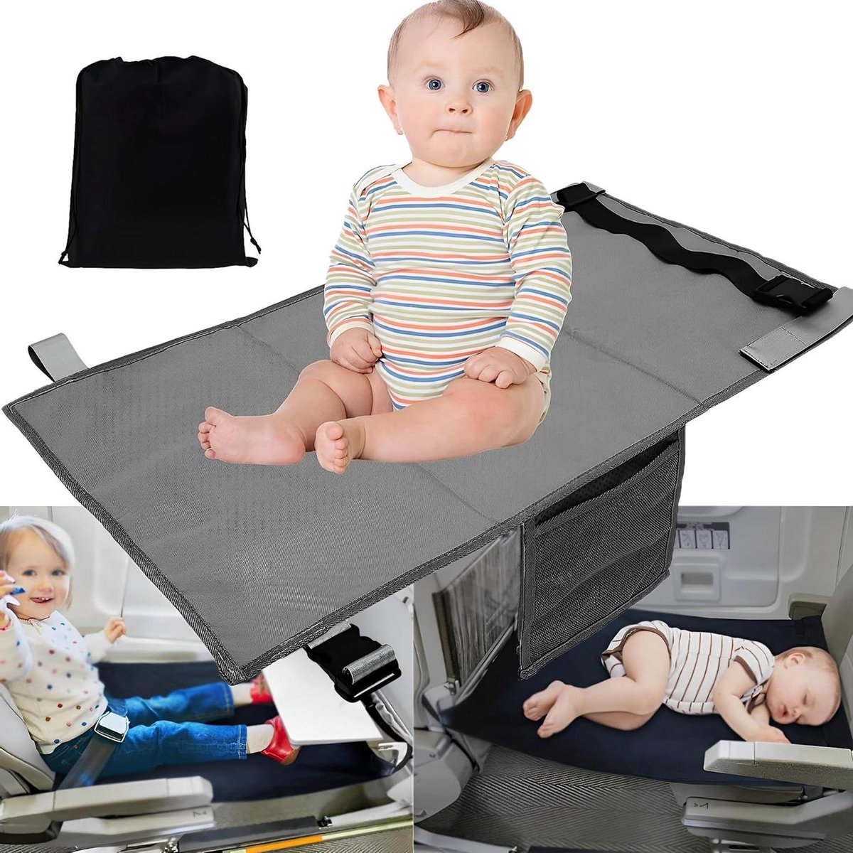 Kinder Vliegtuig Voetensteun - Vliegtuig Bed Extender - Comfortabel Reizen - Snel Verstelbaar - 79x44 cm - Grijs
