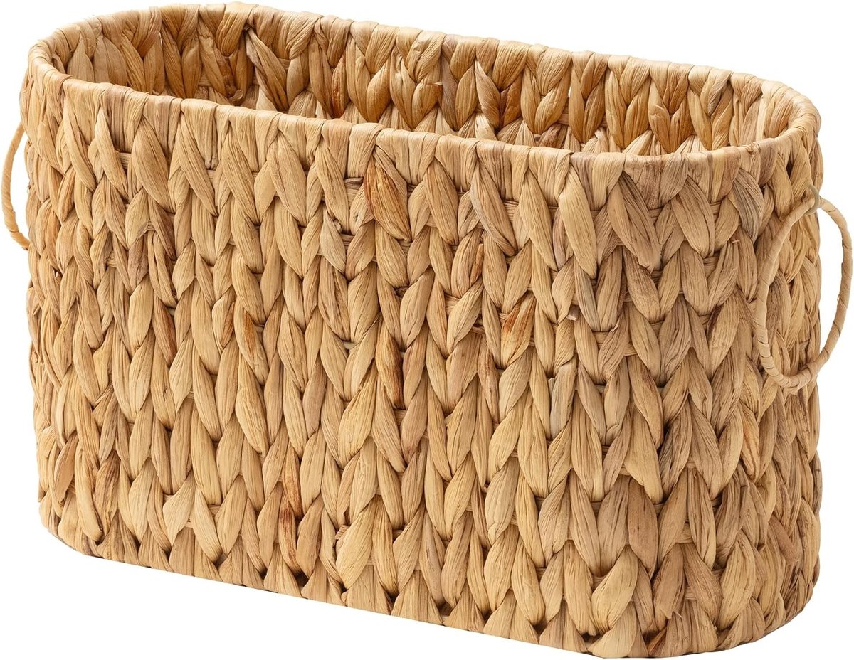 Toiletpapieropbergmand van Wicker voor 6 Mega Rollen, Vrijstaand Organiser voor Badkamer en Tijdschriften