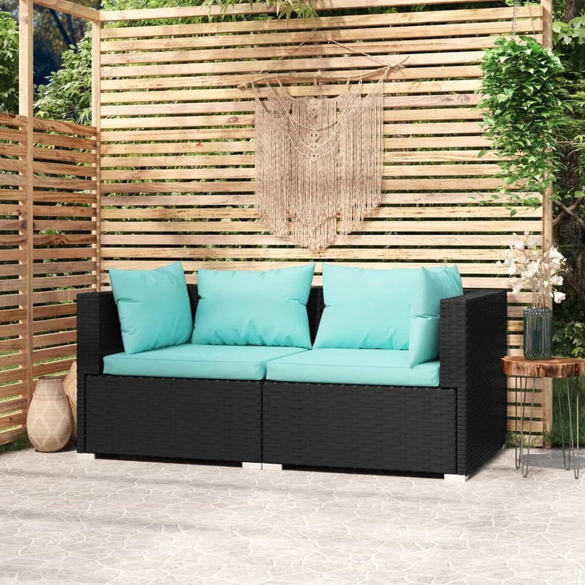 2-zitsbank - Loungeset bank - Buiten ontspannen - Modulair ontwerp - 140 cm breed - Zwart