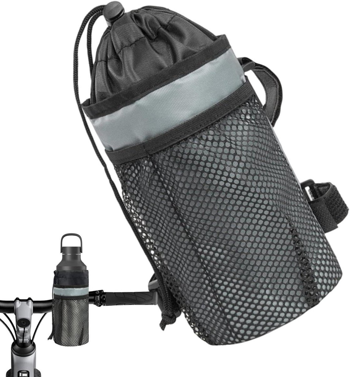 Fiets Waterfleshouder - Fietsbekerhouder - Fietsen Onderweg - Verstelbaar en Geïsoleerd - 26.5 x 18 x 2 cm - Grijs