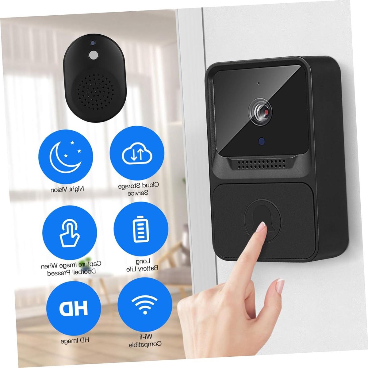Videodeurbel Set - Deurbel Camera Wifi - Beveiliging Thuis - Nachtzicht Functie - 9 x 8 x 6 cm - Grijs