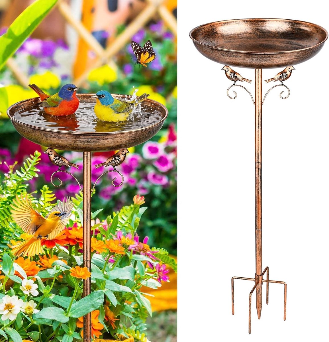 Vrijstaande Vogel Drinkbak voor de Tuin, 27,5 cm Diameter, Antieke Stijl, Ideaal voor Buiten en Balkon, Duurzaam en Weerbestendig